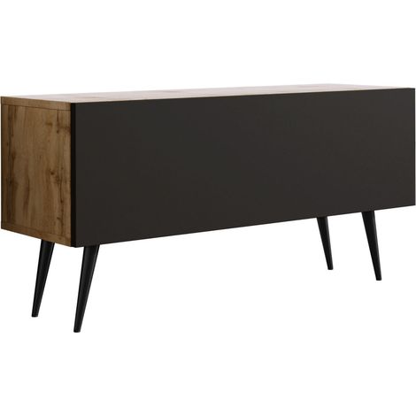 Meuble TV : Chêne Wotan / Noir Mat, pieds noires, 100 × 52 × 32 cm (1/5)
