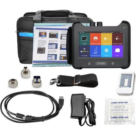 Testeur OTDR multifonction 7 pouces, réflectomètre optique noir 1310/1550nm, portée 32/30dB, alimentation 110-240V avec prise US, appareil de mesure de fibre (1/5)