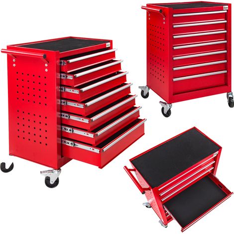 Werkstattwagen Werkzeugwagen Rollwagen Kimi fahrbar 7 Schubladen + Lochwand rot (1/5)