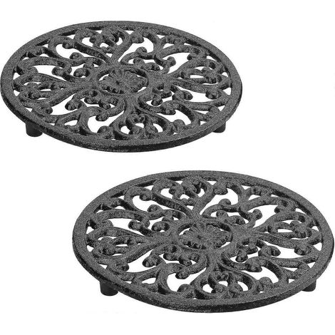 Untersetzer aus Gusseisen für Küchentischpfannen, hitzebeständige Metalluntersetzer mit Gummifüßen, 17,1 cm, 2 Stück (1/5)