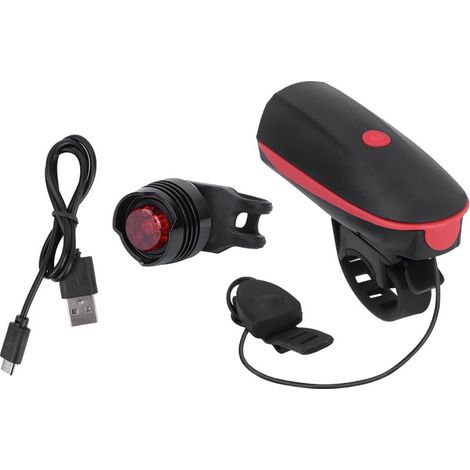 Feu avant et arrière vélo rechargeable USB, étanche, haute luminosité, avec klaxon (1/5)