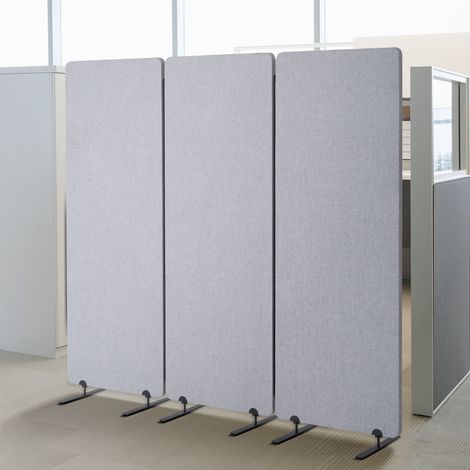 Paravent Multifonctionnel à 3 Panneaux, Cloison de Séparation Autoportant 184 x 165,5 cm, Séparateur de Pièces Intérieur en Polyester PET, Pliable, pour Confidentialité, Bureau, Salon, Gris (1/5)