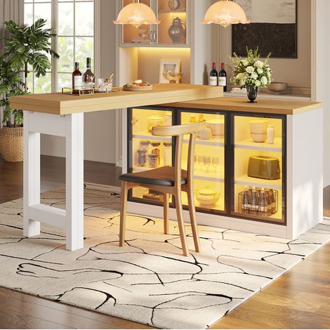 Table à manger extensible 120-197 cm avec buffet latéral, pivotante 360°, LED, MDF et verre - blanc (1/5)