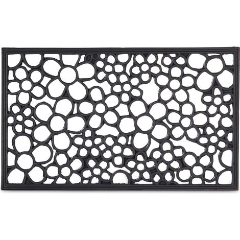 Paillasson tapis de sol antidérapant en caoutchouc motifs fleurs résistant porte entrée garage couloir extérieur L x l 75 x 45 cm noir (1/5)