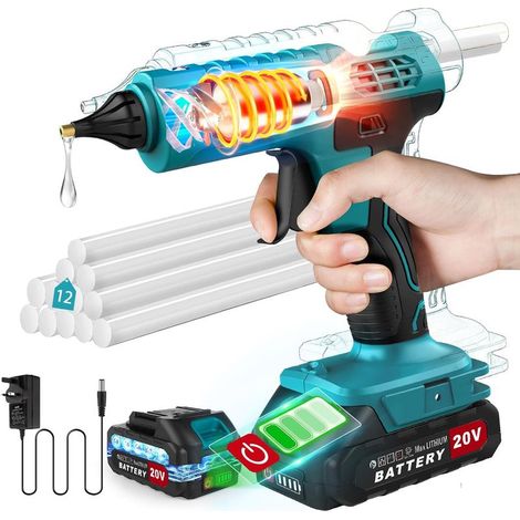 Pistolet à Colle Chaude Sans Fil 100 W Avec Batterie 21 V 2000 mAh et Chargeur, Chauffage Rapide Avec 12 Bâtons de Colle, Pistolet à Colle Chaude pour Bricolage, Artisanat et Réparations Rapides (1/5)