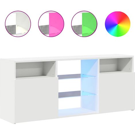 MAISON LA VIE Meuble TV - Banc TV - Meuble De Rangement avec lumières LED blanc 120x30x50 cm