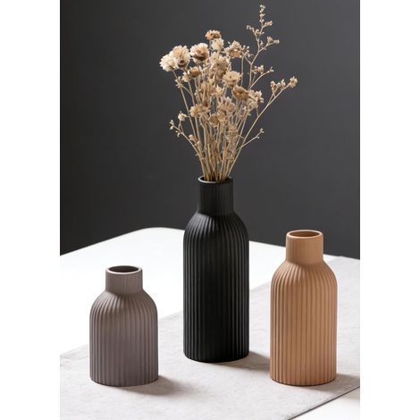 Lot de 3 Vase Décoratif, Petits Céramique Vases Fleur, Decoration Maison Moderne Minimaliste pour Salon, Chambre à Coucher (Kaki/Noir/Gris) (1/5)