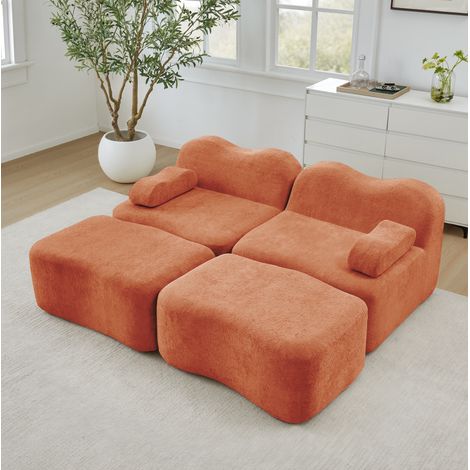 FloraGrace Canapé modulable 2 places, velours orange, sans montage, pour salon et appartement, 2 colis (1/5)