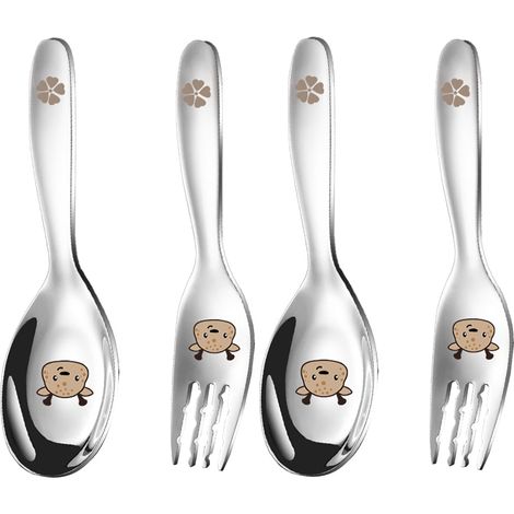 Cuillère Fourchette Enfant - Acier Inoxydable 316 - Pour Auto-alimentation - Design Ergonomique - Sans Bords Tranchants - 4 Pièces (1/5)