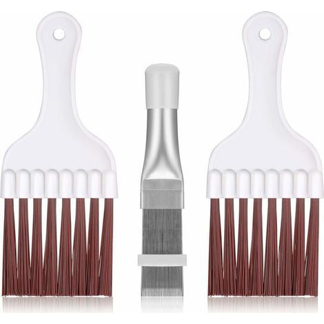 3 Pièces Brosse de Nettoyage pour Condenseur de Climatiseur, Nettoyeur d'Ailettes de Climatiseur en Acier Inoxydable, Brosse de Fouet de Nettoyage de Bobine de Réfrigérateur (1/4)