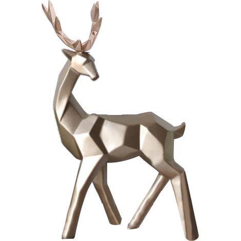 Lot de 2 statues de cerfs modernes en résine, ornements décoratifs pour bureau ou meuble (dorées) (1/5)