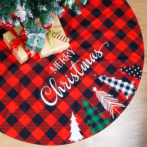 Falda rústica roja para árbol de Navidad, 120 cm, con árbol a cuadros negros y rojos, para decoraciones navideñas festivas de interior. (1/5)