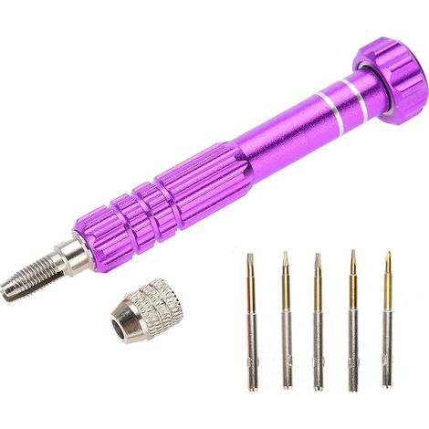 Manche de tournevis avec 5 embouts de précision, kit d'outils de réparation pour téléphones, lunettes et montres (violet) (1/5)
