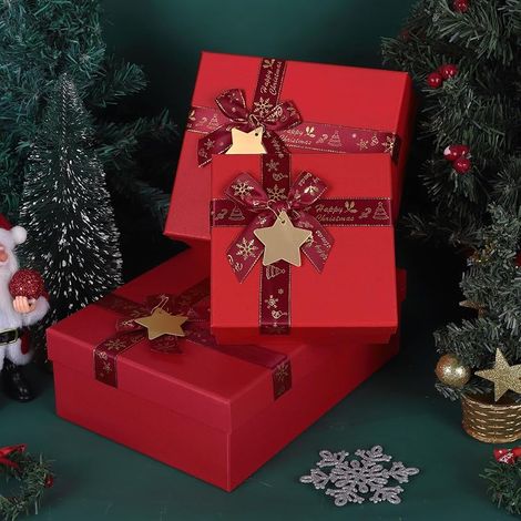 3-teiliges Weihnachtsgeschenkset, stabile Geschenkbox mit Deckel, 3 verschiedene Größen, Kartonbox für Geschenke wie Lippenstift, Parfüm, Bücher, Schals, Hemden, Weihnachten, Geburtstage, Hochzeiten ( (1/5)