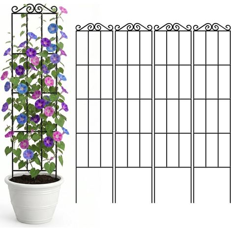4 Pack Garden Trellis Metal Trellis for Climbing Plants, Indoor/Outdoor Garden Trellis 58 Inch Heavy Duty for Potted Plants, Climbing Vine, Black (1/5)