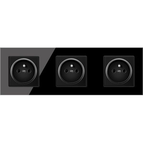 Prise Murale Double 16A – Panneau Verre Trempé Noir (1/4)