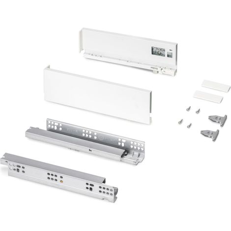 Kit tiroir pour cuisine et bain, hauteur 178mm, profondité 450mm, 30 Kg, fermeture amortie, panneaux non incluses, Acier, Blanc (1/5)