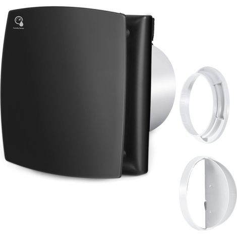 Ventilateur de salle de bain noir avec capteur d'humidité de 150 mm, extracteur d'air avec clapet anti-retour, anneau de montage pour fenêtres pour cuisine, toilettes, salle de bain (1/5)