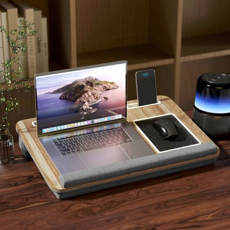 Supporto per laptop con cuscino, alloggiamento per tablet, tappetino per mouse, poggiapolsi, in rovere