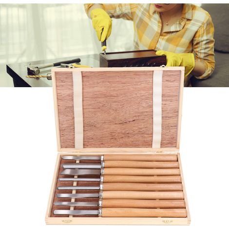 Set aus 8 Drechselmeißeln aus 65 Manganstahl, abnehmbar und verschleißfest, mit Holzbox. (1/5)