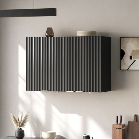 Meuble de rangement mural de cuisine à 3 portes, MDF noir 90 x 29 x 60 cm HAVRYA (1/5)