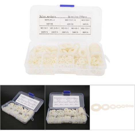 Kit de 500 rondelles en nylon blanches M2 M2.5 M3 M4 M5 M6 M8 M10 boîte accessoires quincaillerie (1/5)