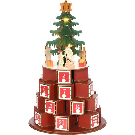 Calendario Avvento di Natale a Cono 22x22x35 cm Con 10 Luci a LED in Compensato (1/5)