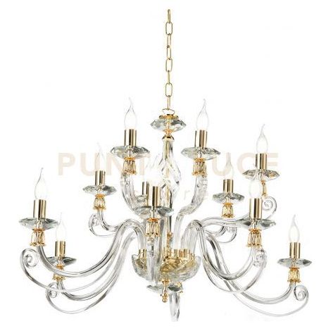 LAMPADARIO 1306 12 LUCI TRASPARENTE E ORO ATTACCO E14 D.100CM