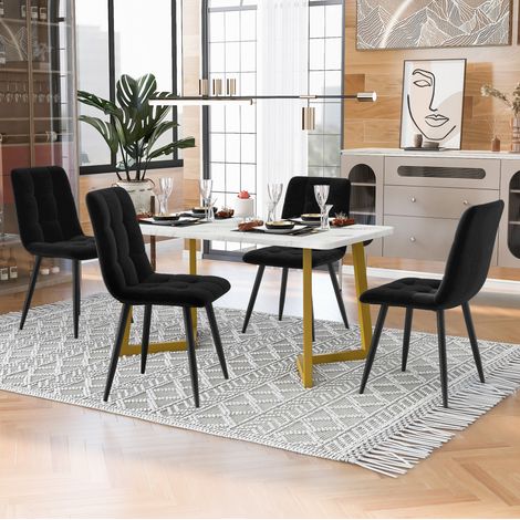 Conjunto de mesa y sillas 117 cm con 4 sillas, mesa rectangular, negro y dorado DESVIAE (1/5)