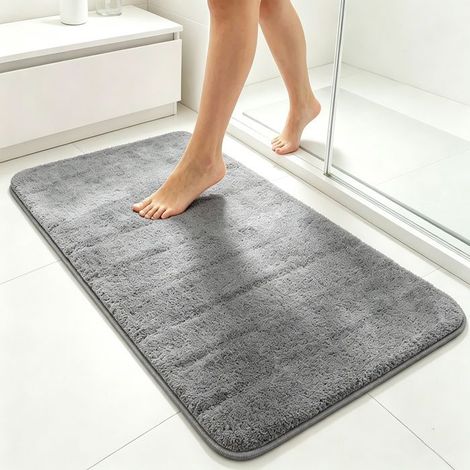 Weicher, hochabsorbierender Badteppich - Rutschfester TPR für Sicherheit im Badezimmer - Komfort für barfuß - Anthrazit 50x80 cm (1/5)