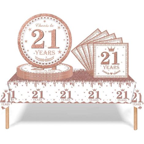 Vaisselle de fête 21ème anniversaire or rose 37 pièces pour femmes et hommes