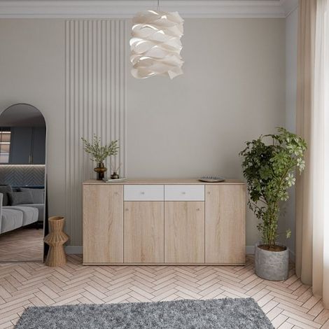 Madia Nilo con 4 ante e 2 cassetti in rovere e bianco 159 cm