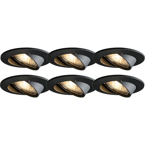 Set of 6 Modern Recessed Spotlights Black Tiltable - Edu