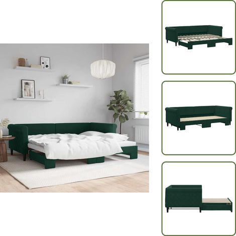 The Living Store Tagesbett Ausziehbar Dunkelgrün 90x200 cm Samt - Schlafsofa (1/5)