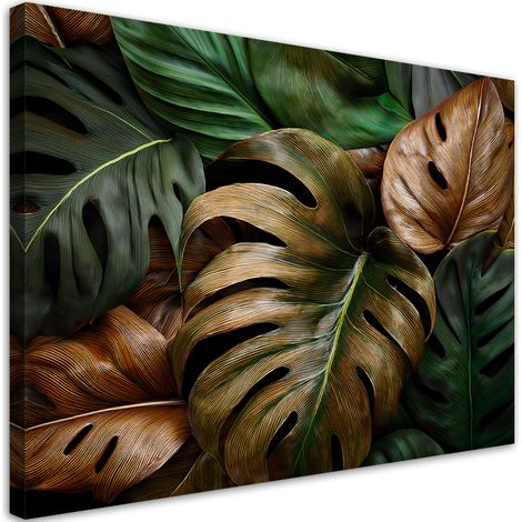 Tableau déco Feuilles de monstera en couleurs naturelles 100x70 (1/5)