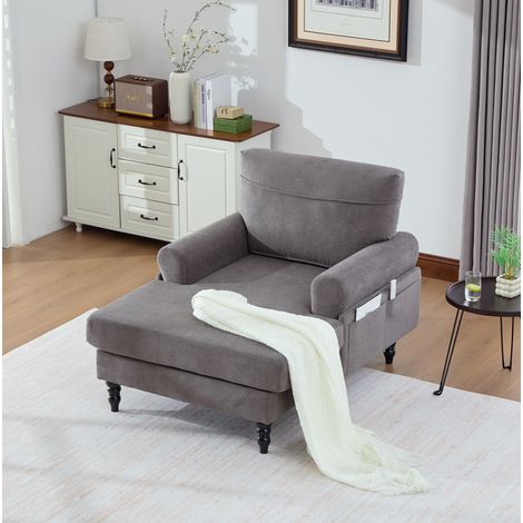 Sillón chenilla amplio para salón con bolsillo lateral OKMYHOME (1/5)