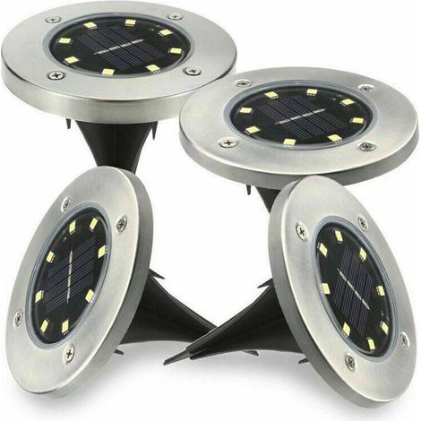 4X DISK LIGHTS PANNELLO SOLARE DA GIARDINO LED SENSORE CREPUSCOLARE FARETTO ip65 (1/5)