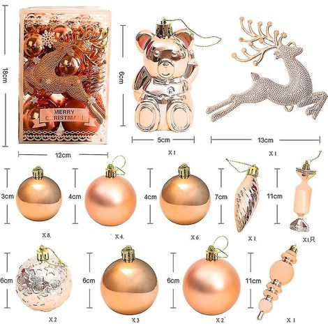 30 boules de Noël décoratives, ensemble de boules pour sapin de Noël (or rose), boules décoratives pour sapin, Chr (1/3)
