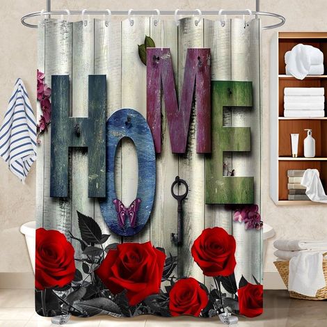 Ensemble rideau de douche polyester avec anneaux 180x180 design rideau étanche pour campin (1/5)