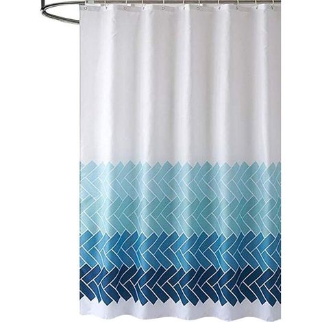 Doublure en Rideau de Douche Salle de Bain Peinture décorative imperméable à l'eau avec Crochets Résistant au mildiou Machine Lavable 180cm x 180cm (Dégradé Rayures Bleu) (1/5)