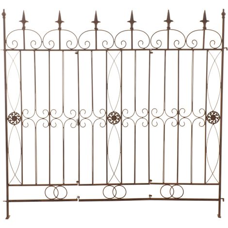 Décoshop26 – Clôture de jardin en fer forgé marron 124 cm – barrière décorative métal pour extérieur – Panneaux ajustables – 100007885