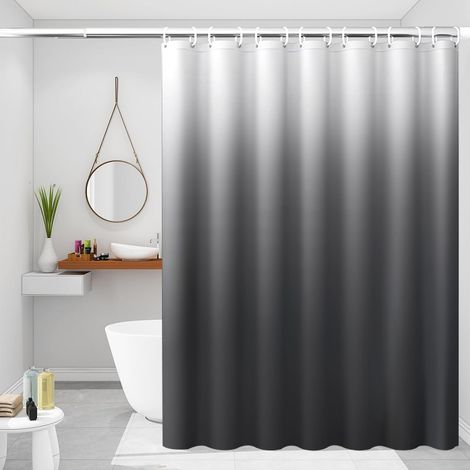 Cortina de ducha de PEVA gris degradado, 180 x 200 cm, impermeable, lavable, con 12 anillas blancas. (1/5)