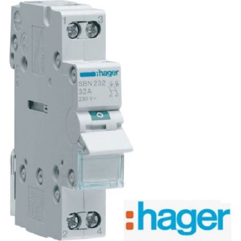Hager – Interrupteur de coupure modulaire 2 pôles 32A – Tension 230V – Type AC – Endurance 25000 cycles – Connexion à vis
