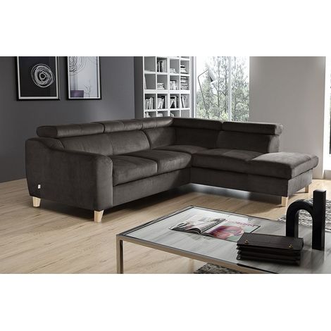 Canapé d'angle en tissu luxe 5 places, ASHLEY, chocolat, angle droit (vu de face) (1/5)
