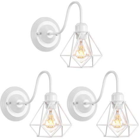 Wandleuchte Vintage, Mini Diamant Form Wamp Lampe im Industri Design, Decor Lampe mit Käfig für Wohnzimmer Esszimmer Weiß 3PCS (1/5)