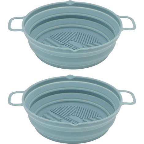 Food-grade collapsible pot, silicone-coated for deep fryer, blue round air fryer basket, 2 pieces (1/5)