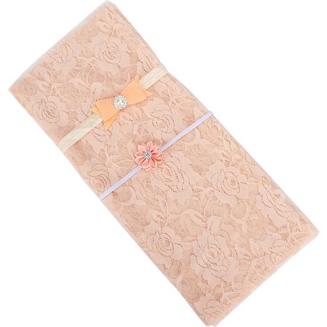 Accessoires pour séance photo de nouveau-né : couverture en dentelle avec bandeau pour cheveux (beige rose) (1/5)