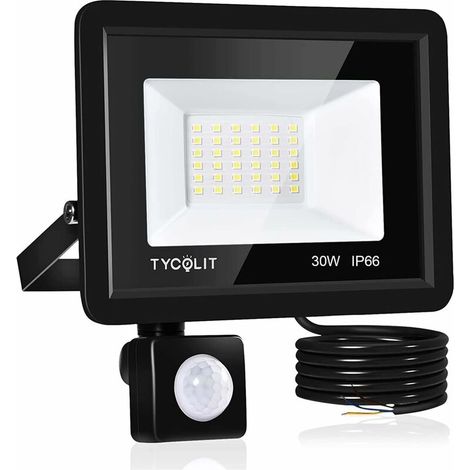 30W Motion Sensor LED Floodlight, 6500K Super Bright 3000LM LED Spotlight Outdoor, IP66 Waterproof Cool White Security Light for Garage Street Lighting [Energy Class A+]