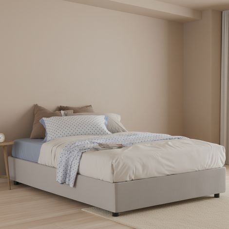 Dmora - Quadratisches und halbes Bett Dmasin, Containerbett mit Kunstlederbezug, 100% Made in Italy, Frontöffnung, inklusive Matratze 120x200 cm, Weiß (1/4)