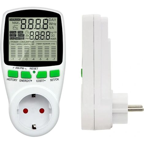 Wattmètre 230 V/16 A - Compteur d'électricité - Prise pour la maîtrise des coûts de consommation d'énergie - Prise pour compteur d'énergie avec grand écran LCD-AquaForge (1/4)